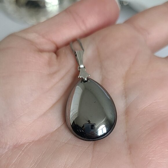 Sterling Silver Terahertz Wave Chunky Gemstone Tear Drop Pendant Chain Necklace - Picture 11 of 12